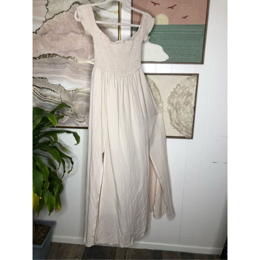 Showpo Women's Solid Short Cap Sleeves Off The Shoulder Maxi Dress Cream Size 6